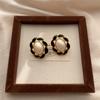 Black and White Contrasting Geometric Pearl Stud Earrings Enamel Drip Glaze Court Retro Noble Light Luxury Atmosphere Earrings Women