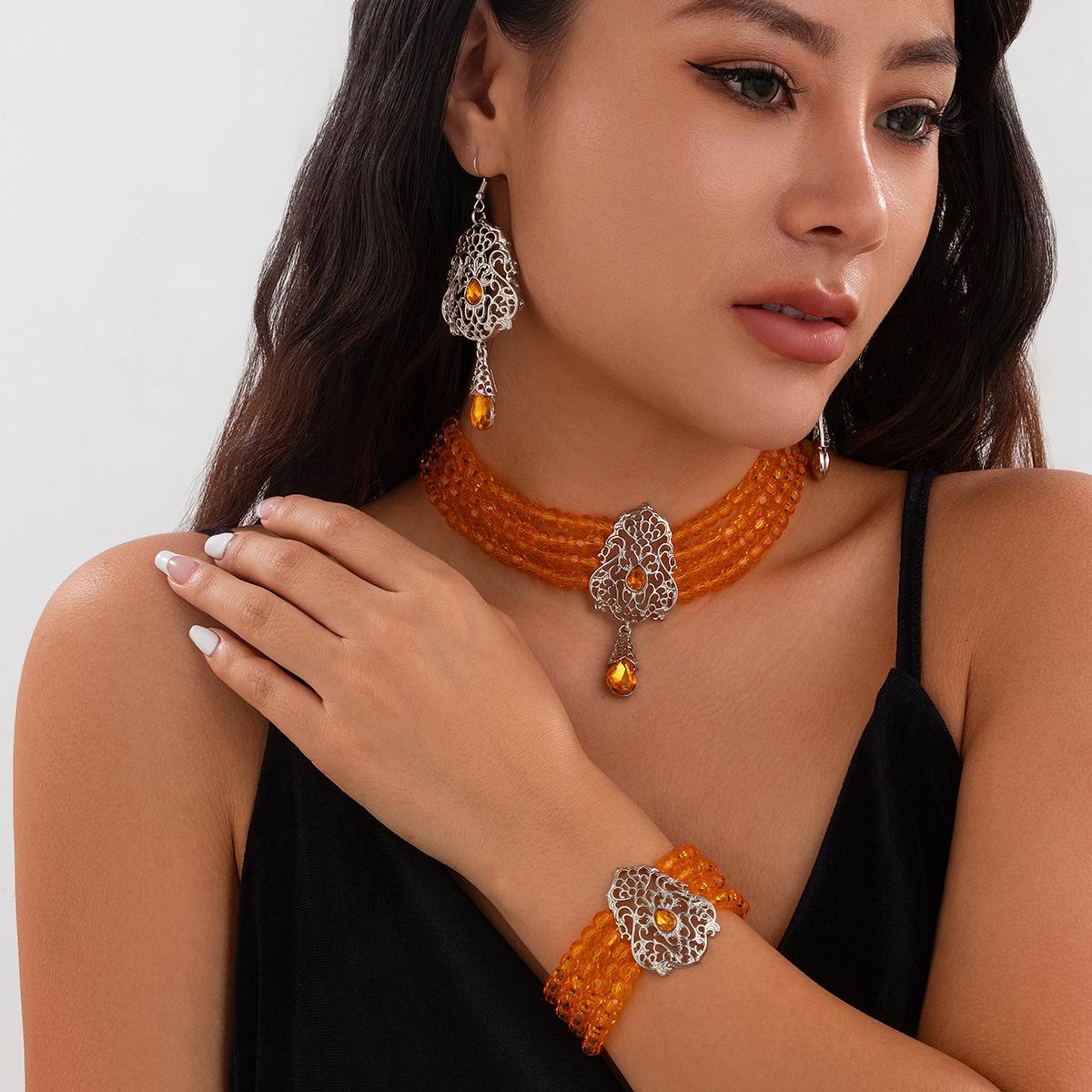

Ingemark Goth Multilayer Crystal Chain Necklace Bracelet Drop Earrings for Women Temperament Jewelry Set Halloween Accessories