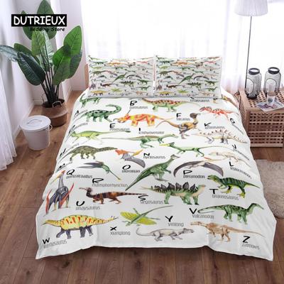 Bettwäsche-Set mit Dinosaurier- und Alphabetmotiven für Kinder, modisches Bettwäsche-Set, weicher, bequemer und atmungsaktiver Bettbezug