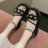 Delicate Flower Thick-soled Beautiful Fairy Style Sandals Woman 2025 New Outer Wear Korean Version Pearl with Skirt Sandals Woman