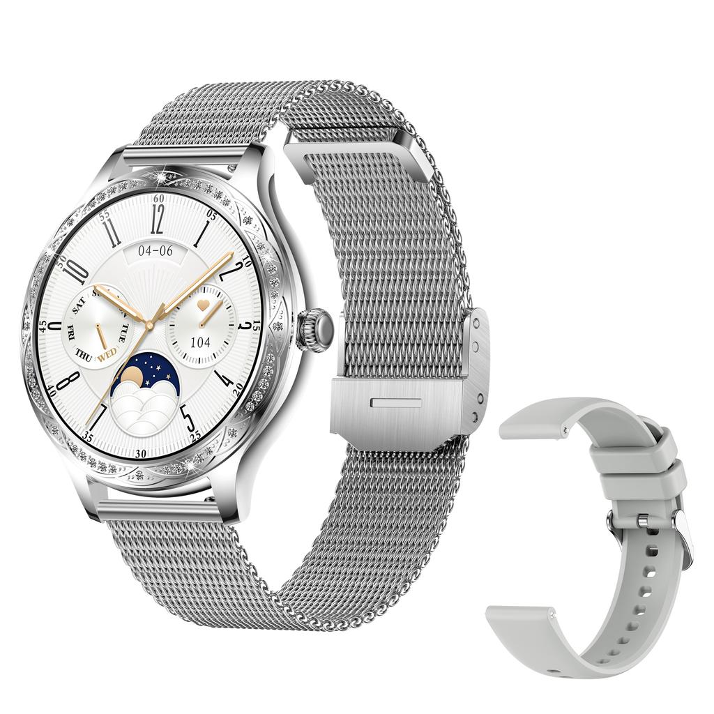 AK60 Mesh Steel Strap+Silicone Strap Women Smart Watch Bluetooth-compatible Calling Health Monitoring Smart Bracelet