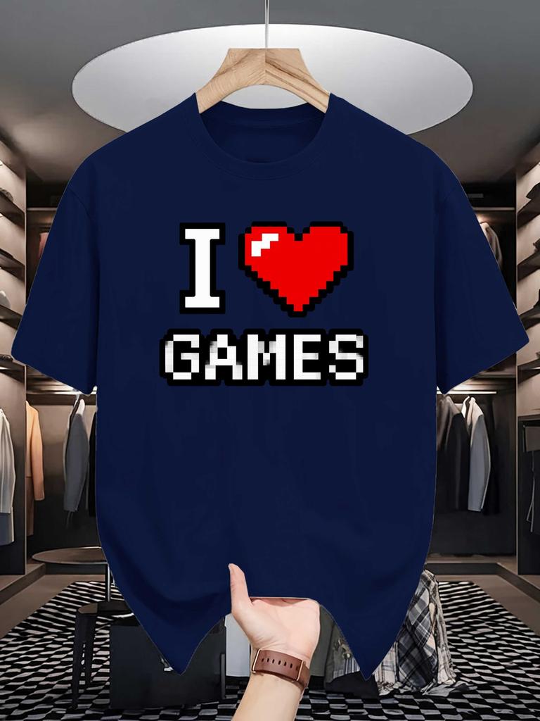 Unisexs Crew Neck T Shirt I Love Games Pixel Heart Retro 8 Bit Graphic Short Sleeve Casual Cotton Video Game Gamer Street Tees