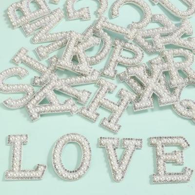 26Pcs Beaded 26 Letter Applique A-Z Alphabe Pearl Alphabet Patch Rhinestone Letter Patches  Bags