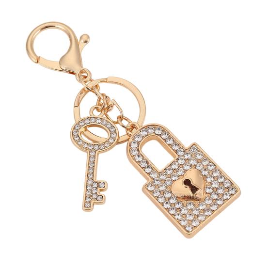 

Keychain Pendant Rhinestones Inlaid Concentric Lock Design Couple Key Chain with Anti-Oxidation Lobster Clasp Backpacks Accessory золотистый