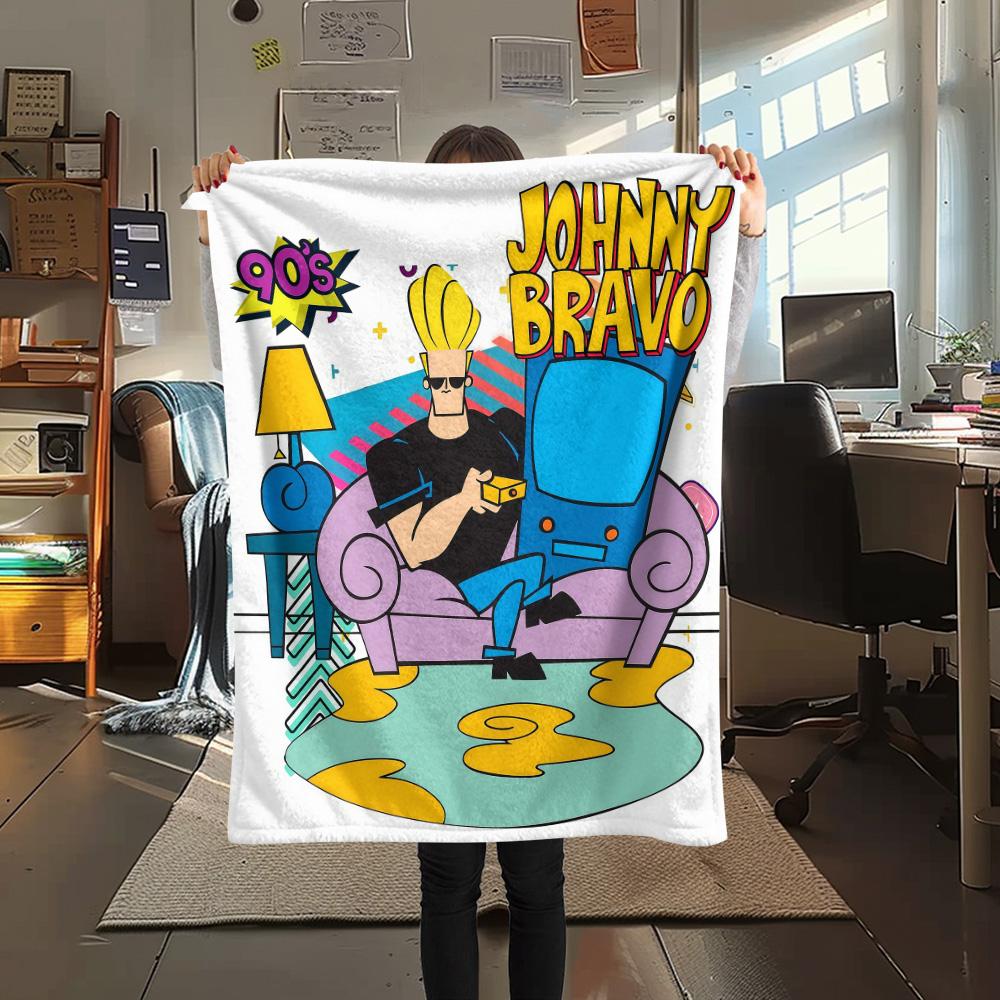 Johnny Bravo Flannel Blanket, High quality Comfortable for All Seasons, Home Decor, Warmth and Comfort