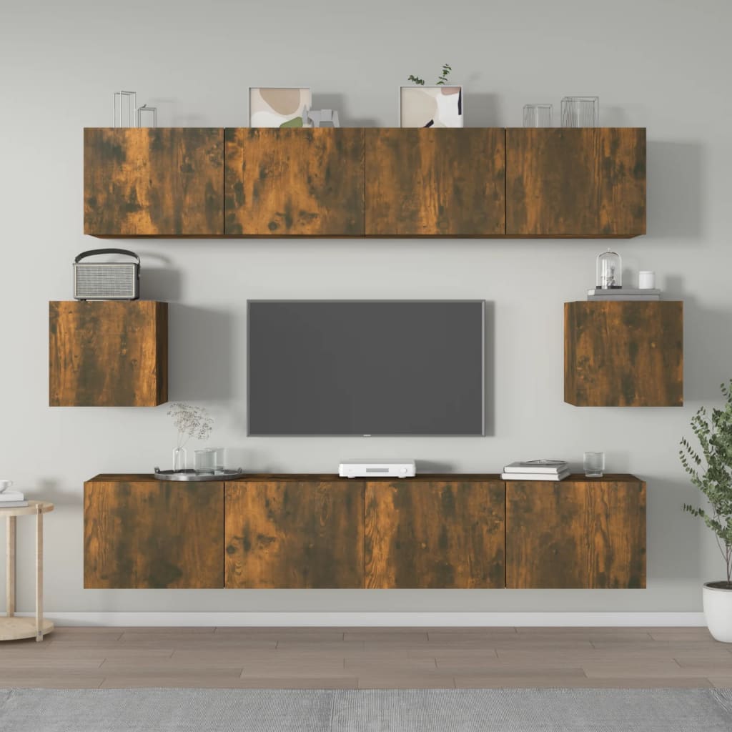 6 Piece TV Cabinet Set Smoked Oak Effect Engineered Wood