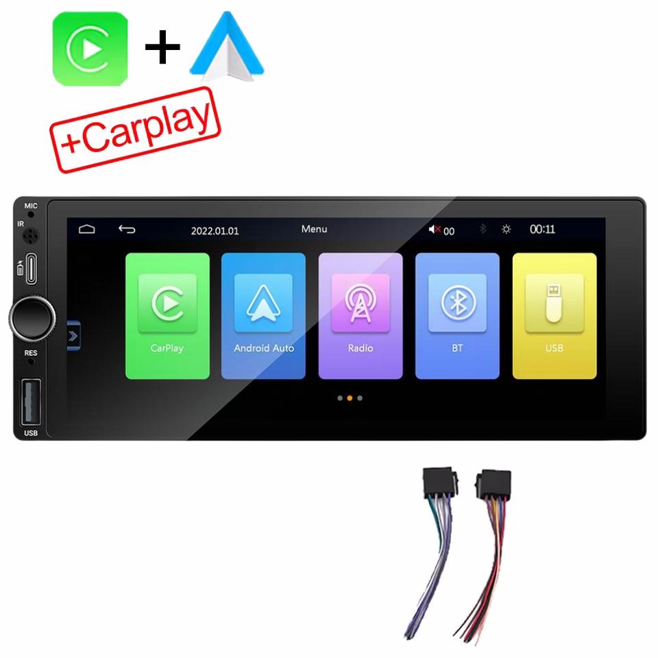 IPS 6.9 Inch 1Din Wired Carplay Android Auto Car Radio Multimedia Video MP5 Player Touch Screen Universal Autoradio Stereo