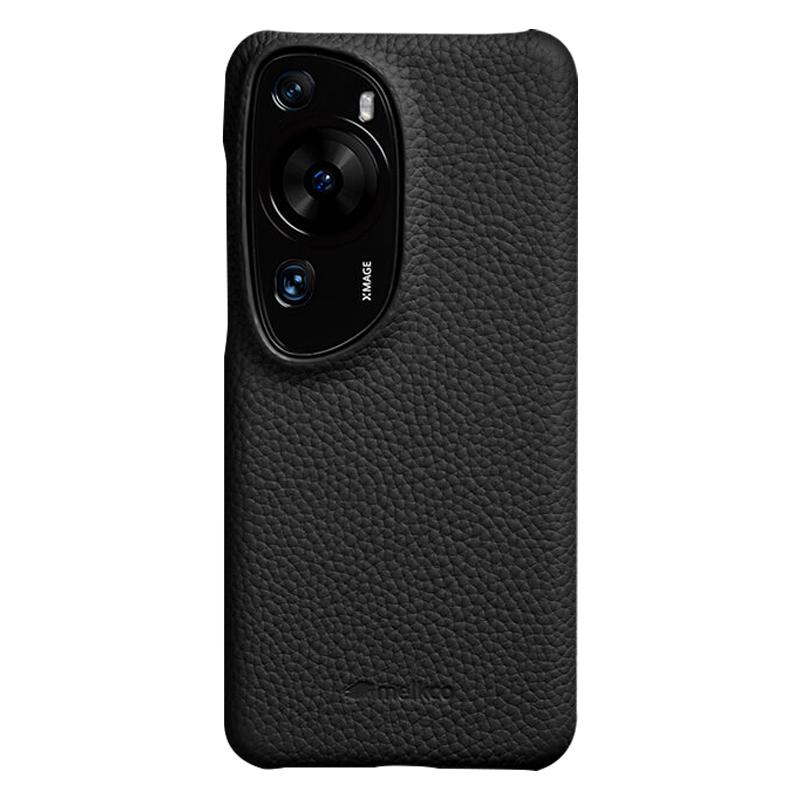 

MELKCO Hard Cover for Huawei P60 Art Genuine Cow Leather Coated PC Incomplete Phone Shell Black