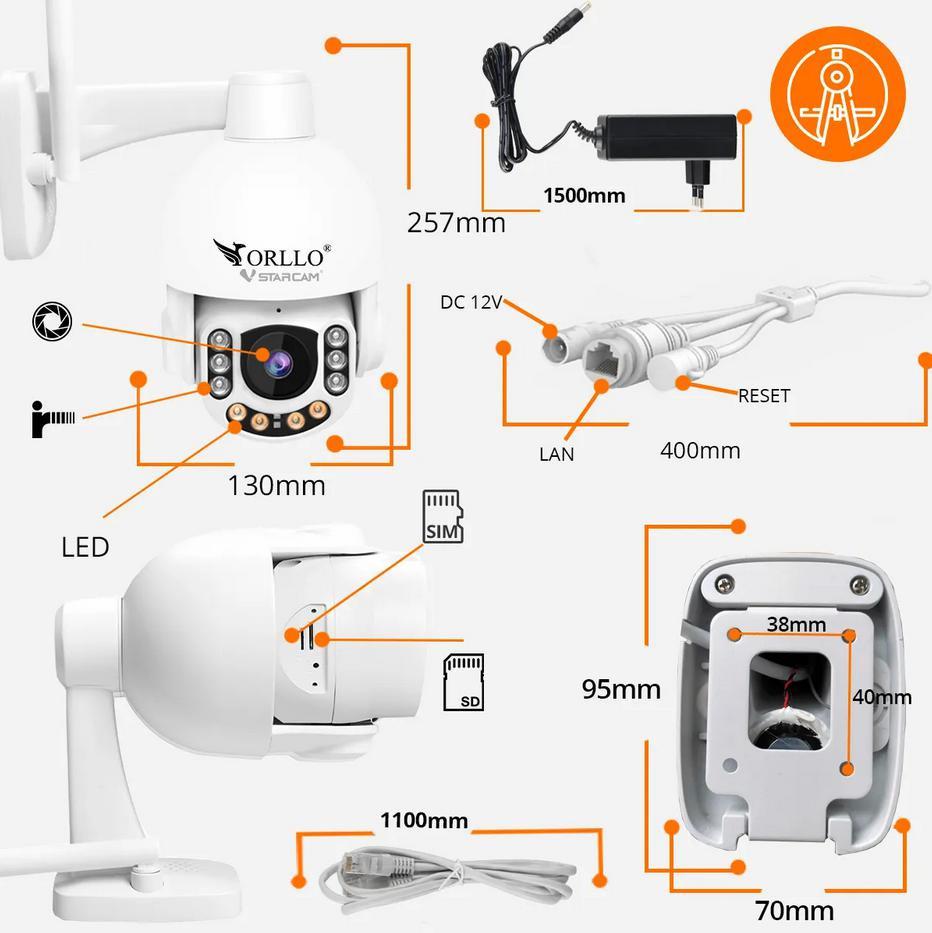 Cameră IP Orllo Z7 Pro exterioară rotativă GSM 4MPx