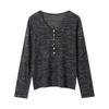 Amber Shimmer Women's V-Neck Linen Knit Pullover Long Sleeve Loose T-Shirt