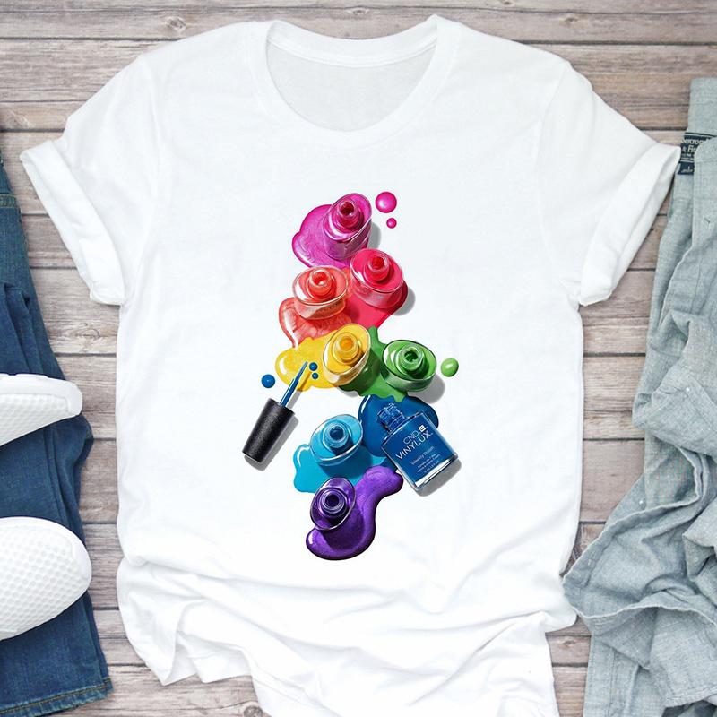 Women T-Shirt 3D Make Up Color Graphic Top Female T Shirt Harajuku Streetwear O-Neck Clothing Casual Ladies Tee Tops Shirts