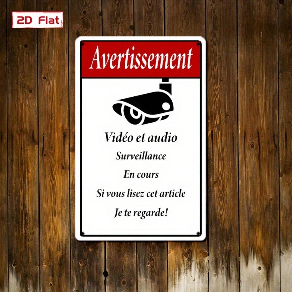 Vintage Metal Wall Sign French Surveillance Decor With Camera Home Store Plaque