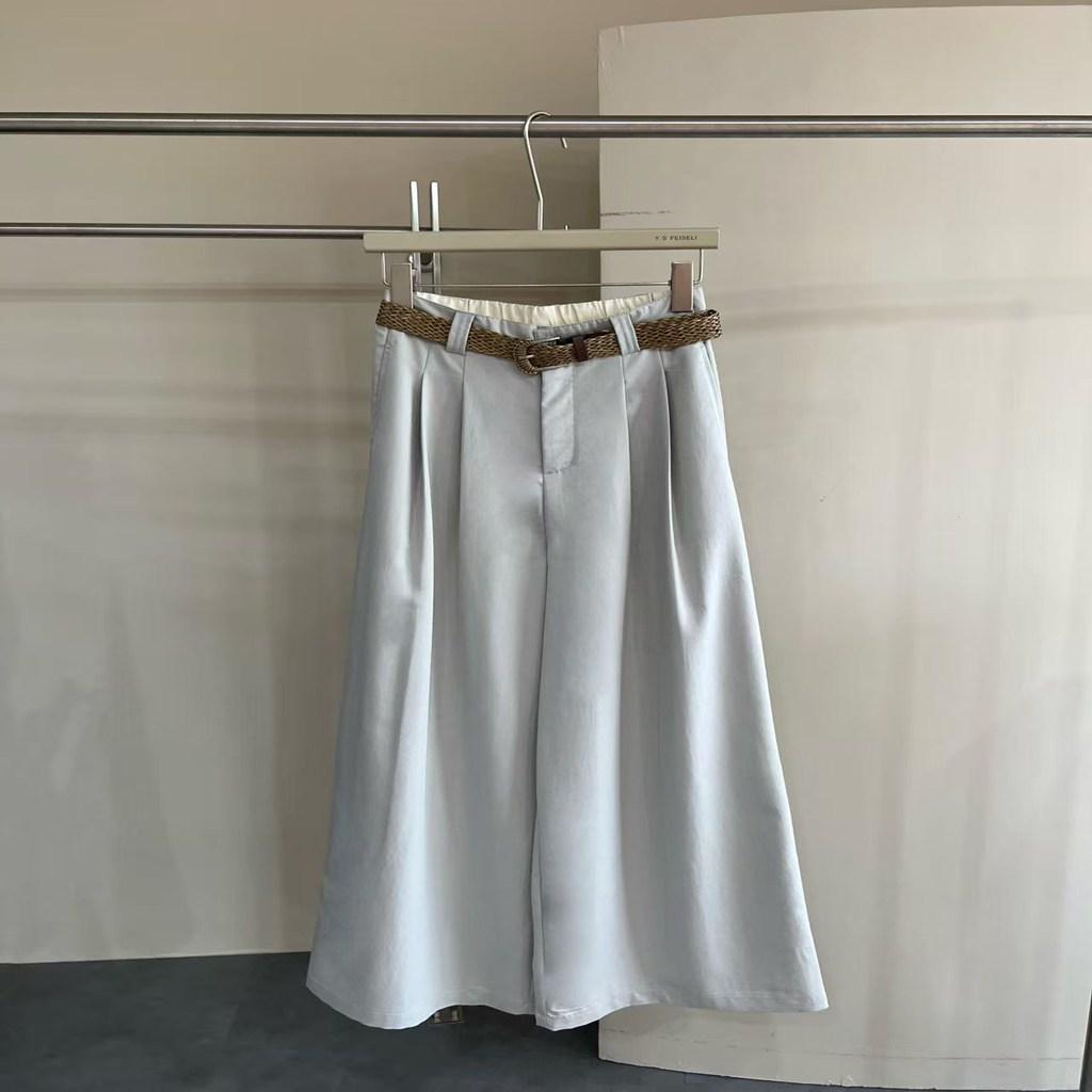 

Available Spring 2026: Korean Style High-Waisted Cropped Wide-Leg Pants - Slimming, Simple, and Versatile Casual Wear. L серебряный серый