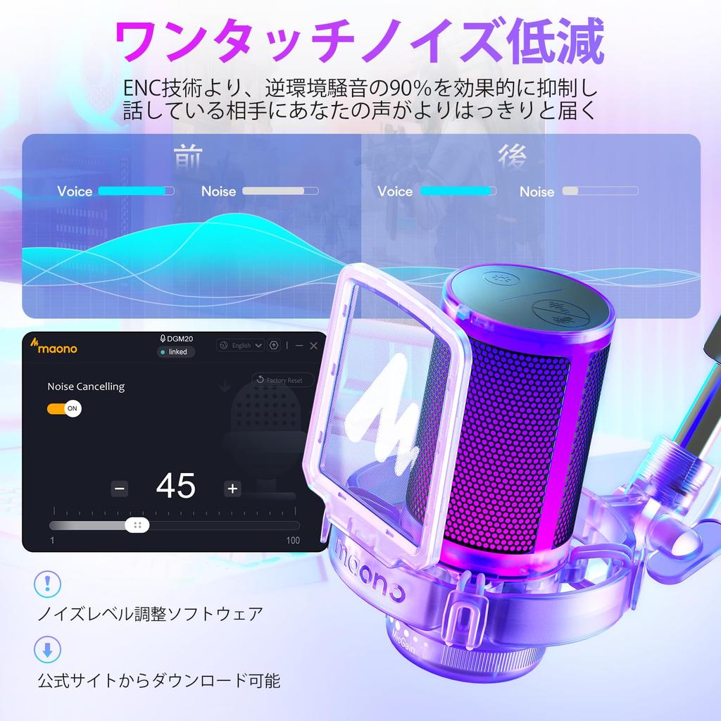 MAONO USB Condenser Gaming PC Microphone Set with Noise Mute Unidirectional Polar RGB Volume Plug for Live and Compatible with and GamerWave