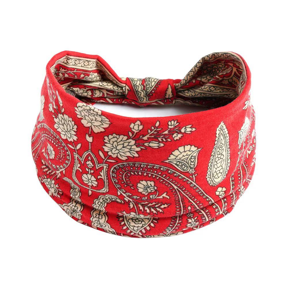 Women's Bohemian Cashew Yoga Headband - Sweat-Absorbing, Elastic Cotton Hair Accessory