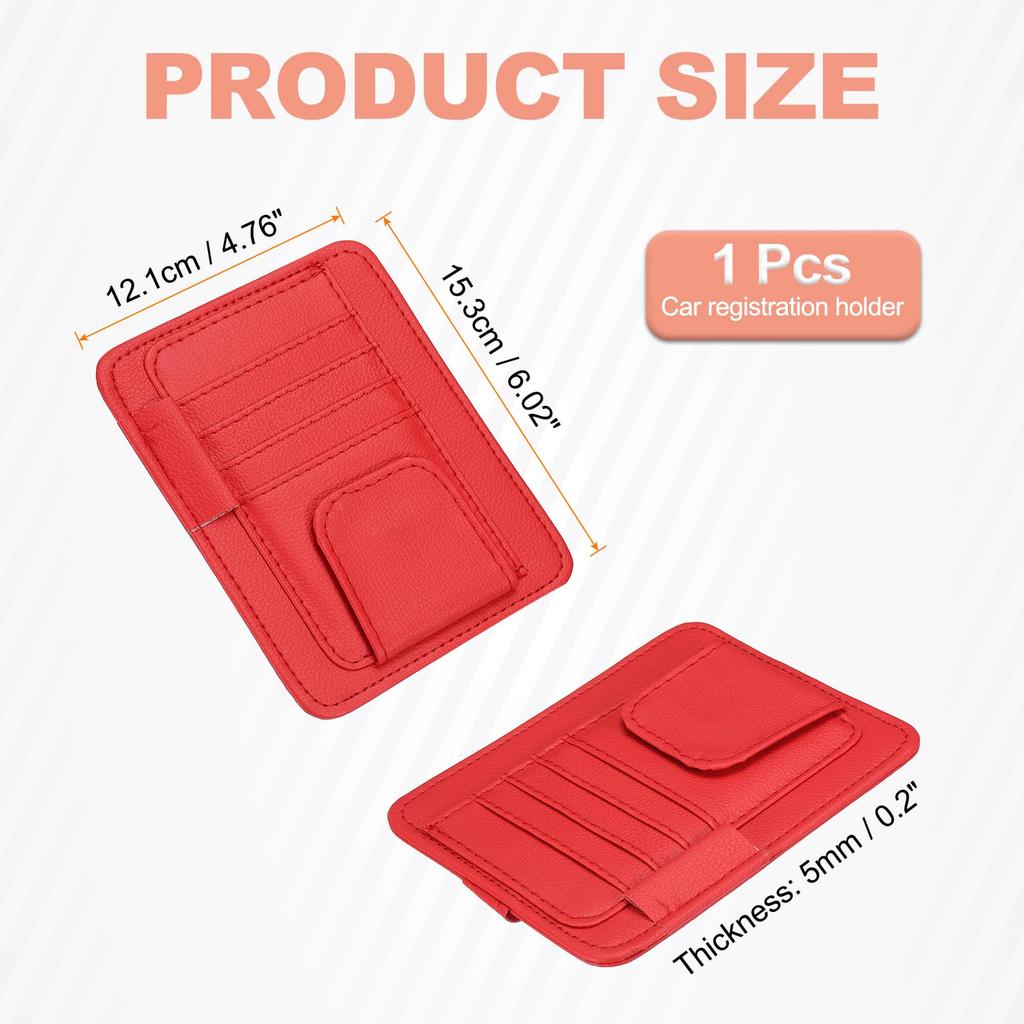 uxcell Car Sun Visor Organizer x Inch Leather Visor Card Holder for and Sun Visors Holds Credit and Sunglasses Red 6.02 4.76 Multi-Pocket Cars,