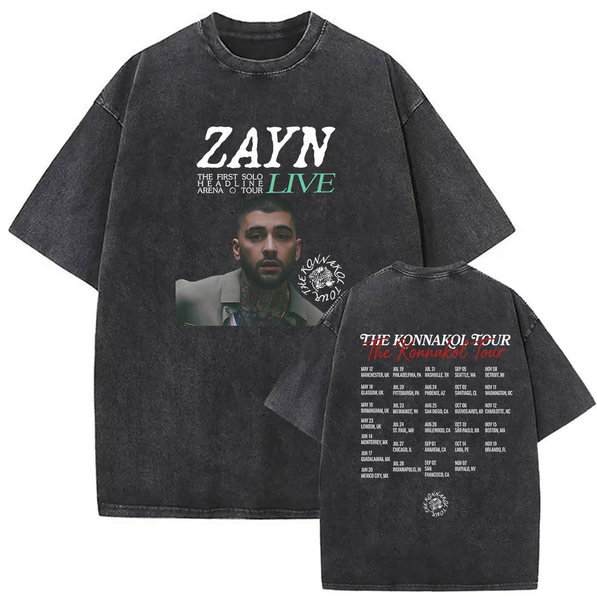 Винтажная стираная футболка Zayn Malik The KONNAKOL Tour 2026 Мужская Хип-хоп Готическая Мода Хлопковая футболка с коротким рукавом Мужская Уличная одежда S