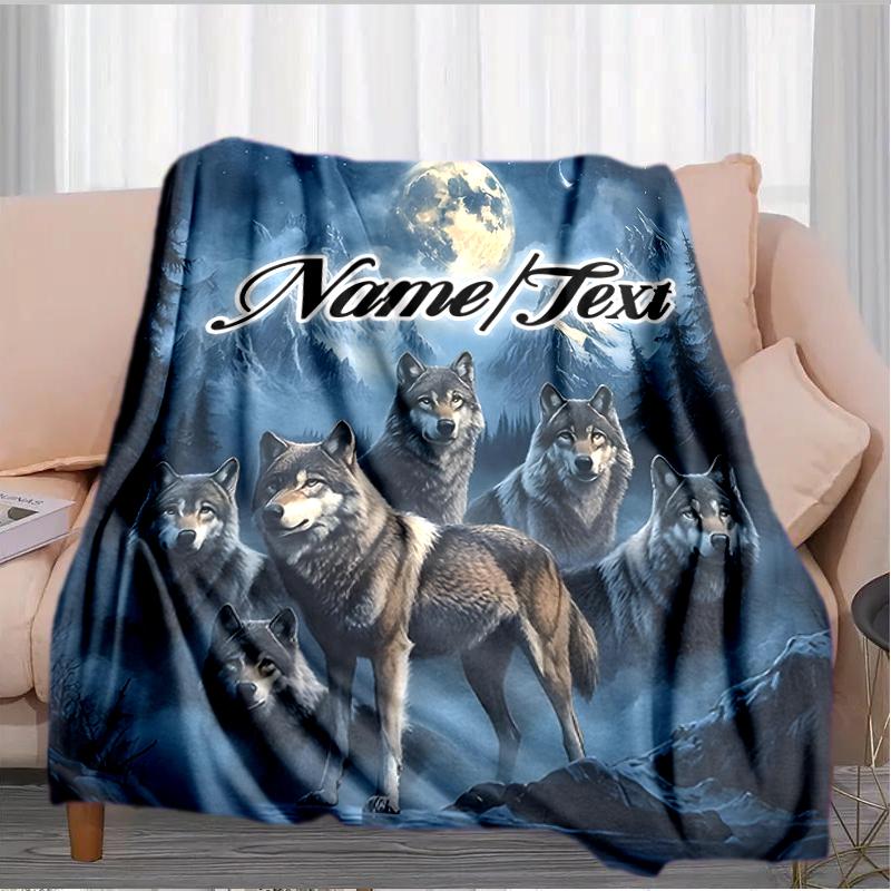 1PC Custom Name Wolf Pack Moonlight outdooor Flannel blankets Throw Blanket All-Season Throw Gift Bedspread for Couch, Bed, Camping Holiday Birthday g