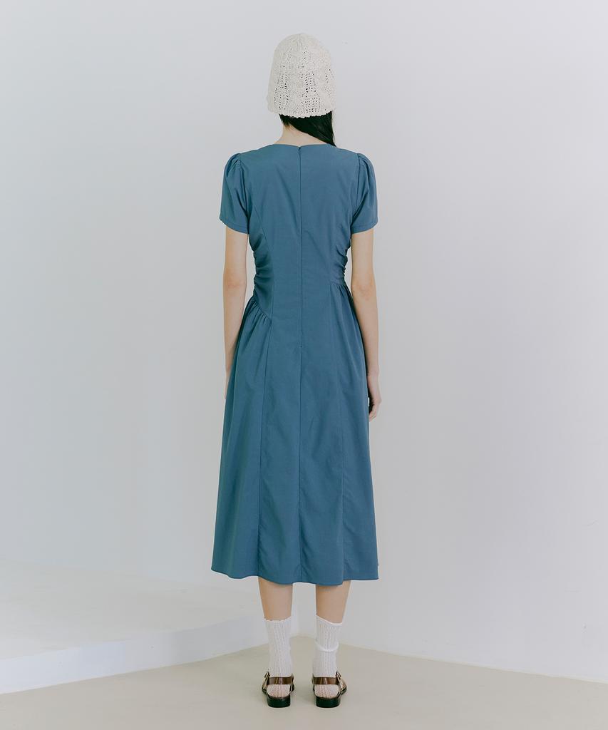 Etmont Side Shirring Dress Blue Green