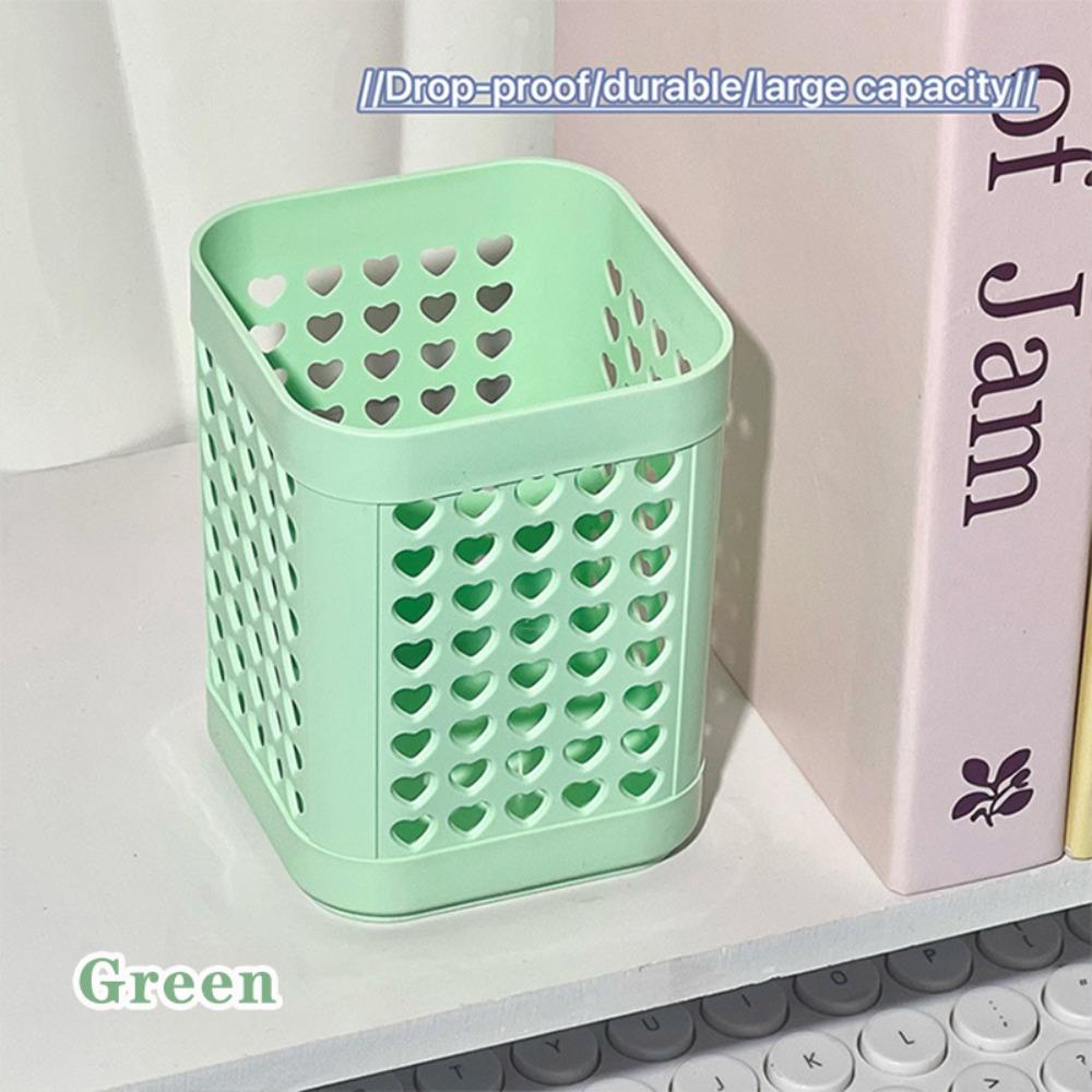 

High Quality Plastic Pen Holder Hollow-out Pattern Large Capacity Desk Organizer Square Stationery Holder School зелений