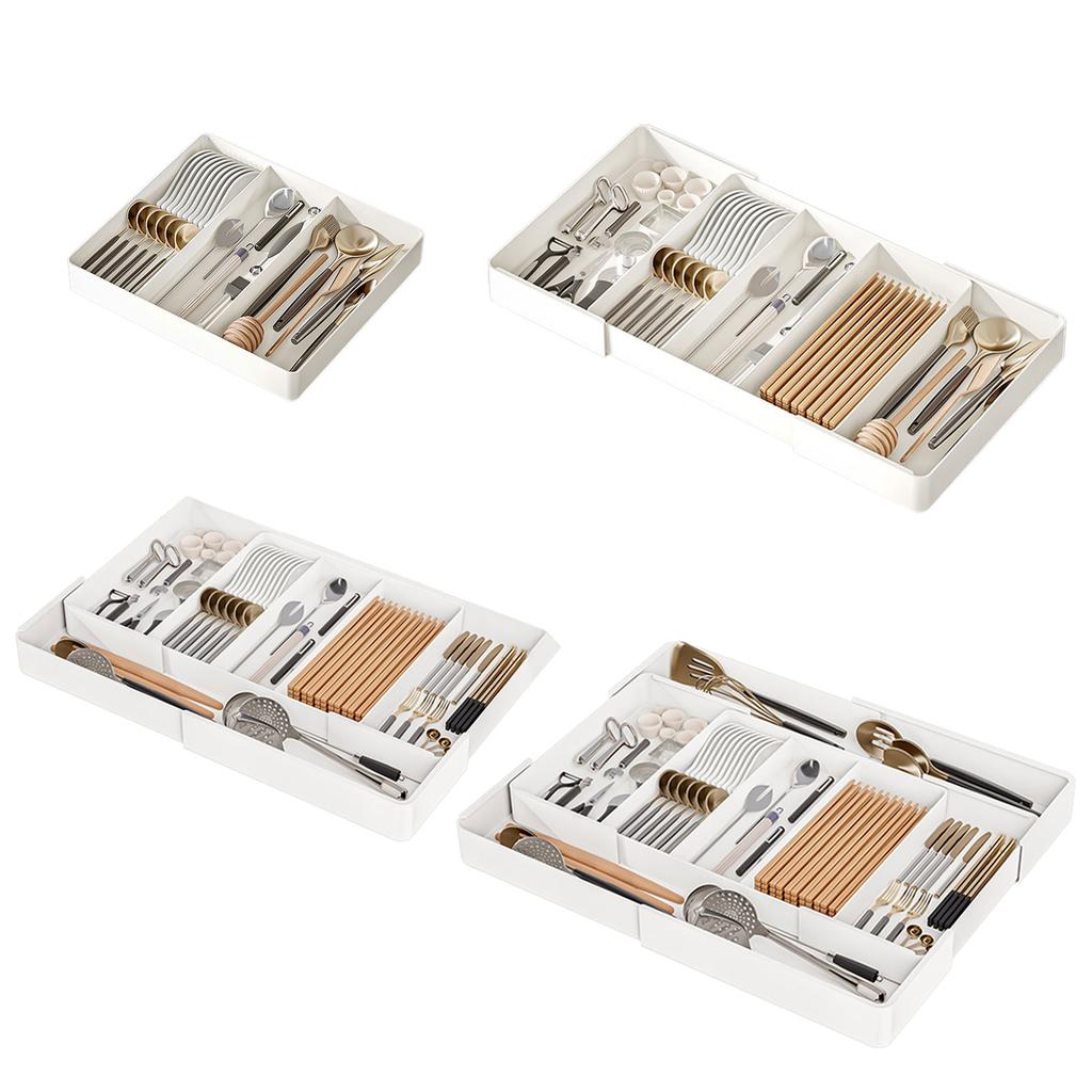 Expandable Drawer Organizers for Kitchen Utensils Adjustable Tray with Multiple Compartments for Spoons Forks and Knives