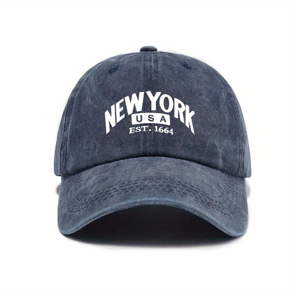 New York Usa Est. 1664 Urban Themed Adjustable Baseball Cap With Sun Protection, Woven Polyester Material, Hand Washable