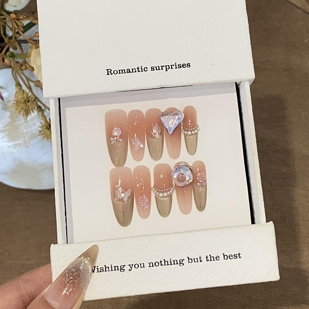 Gradient French Cat's Eye Three-dimensional Relief Pearl Rose Butterfly White Lotus Patch