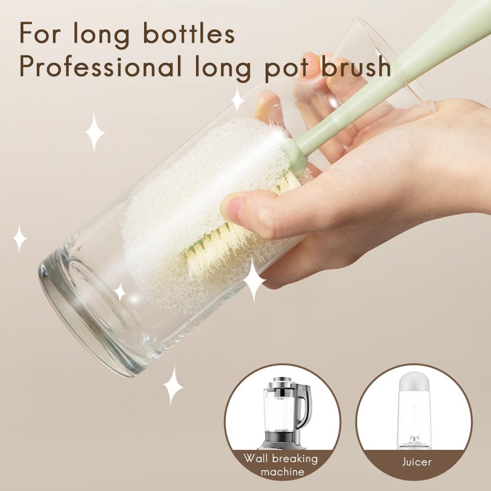 Removable Sponge Cup Brush Bottle Cleaner Long Handle for Baby Bottle Thermos Green