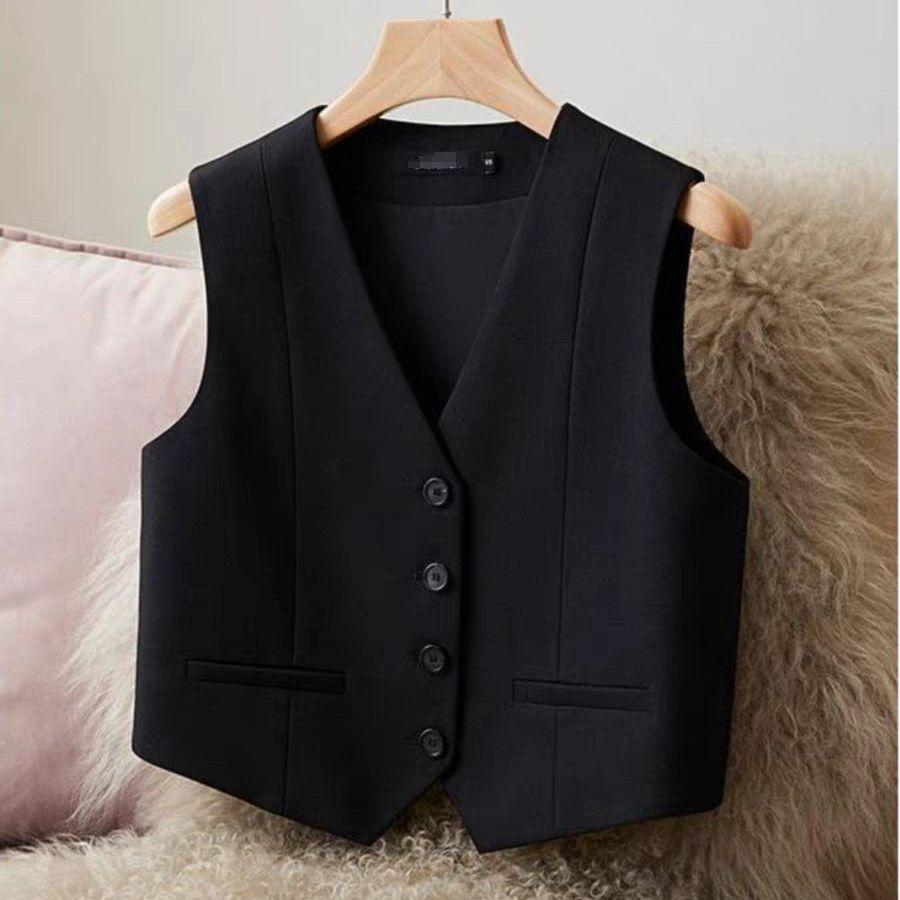 Chaleco de Traje de Moda para Mujer Verano Corto Negro Sin Mangas Tops de Commuter Holgado Casual Chaleco Abrigo Ropa para Mujer