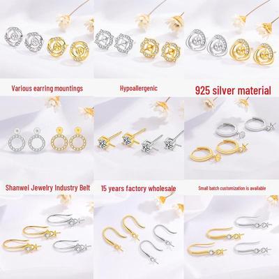 S925 Silver Pearl Earrings: Empty Setting Ear Wire, Hoop, Hook, Stud, Pendant, and Bottom Setting.