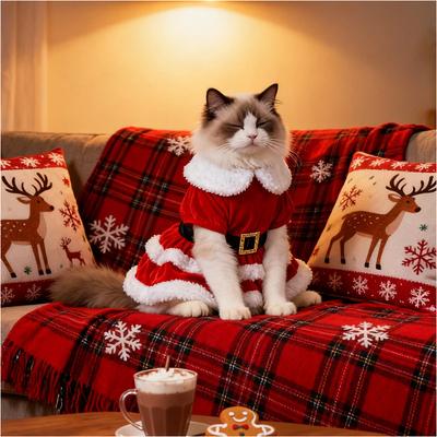 Soft Breathable Cats Christmas Dress Fashion Cute Santa Claus Dog Skirt Warm Pet Christmas Costume New Year Clothes for Dogs