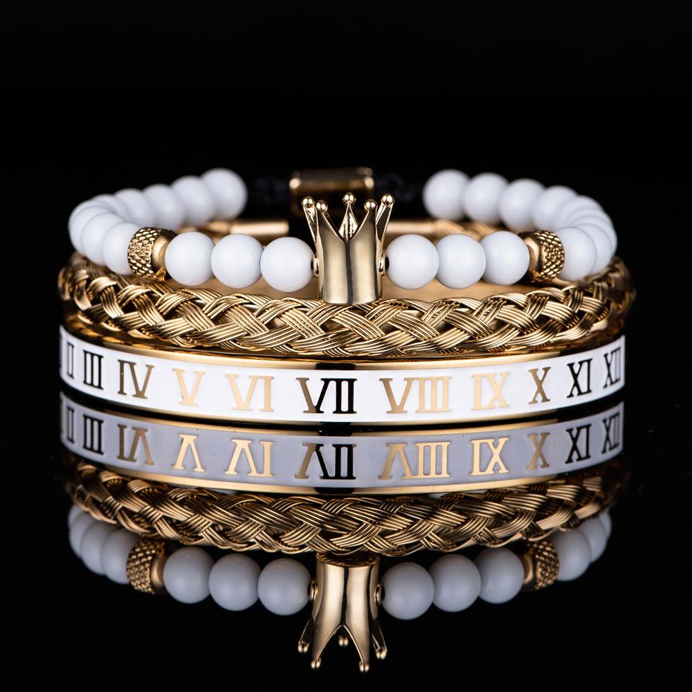 2026 White Bead Crown Bracelet Set Epoxy Roman Numeral Bracelet Set