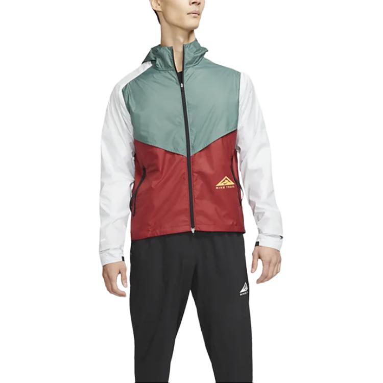 Nike Spliced Hooded Logo Print Jacket Men Outerwear Spearleaf-Green CZ9055-387