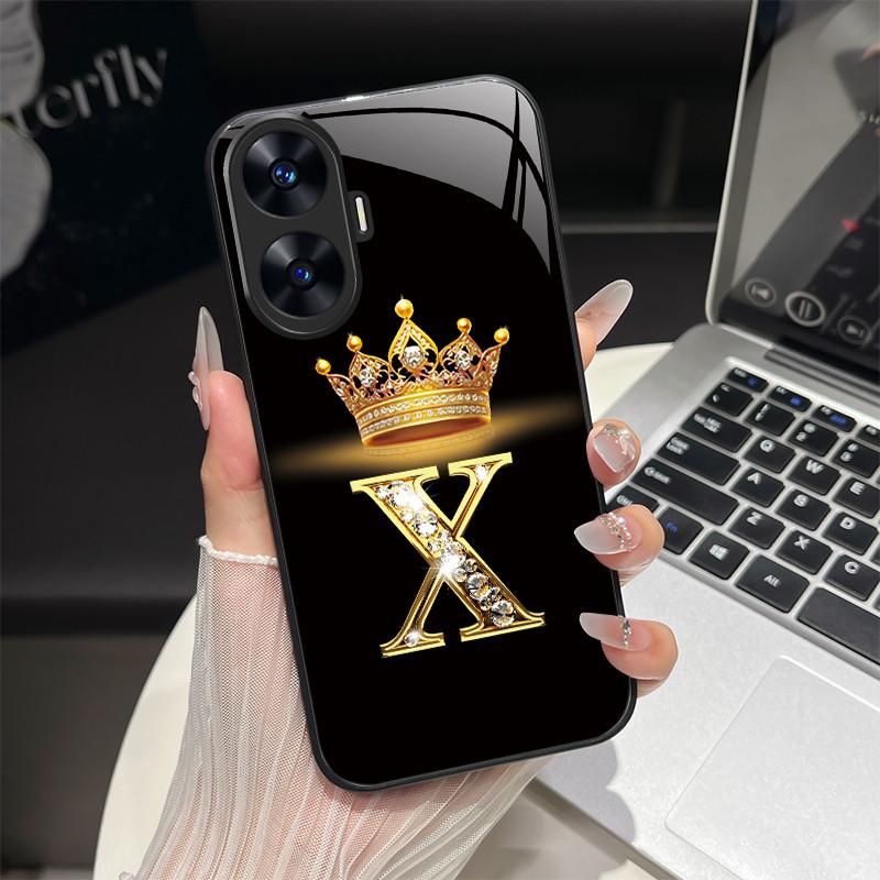 For Realme C55 4G Case Fashion Letters Hard Tempered Glass Back Covers For Realme Narzo N55 NarzoN55 C55 RMX3710 Phone Shell