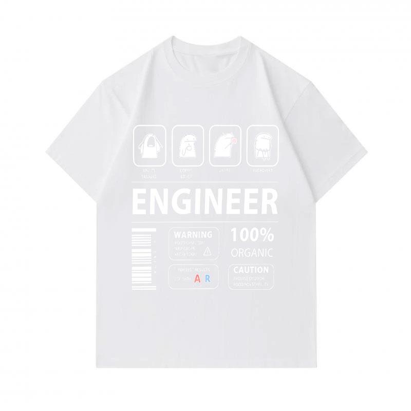 Men's 100% Cotton Crew Neck Short Sleeve T-Shirt, Funny Engineer Character Print Casual Soft Breathable Tee for Daily Wear, Graphic Novelty Casual Sum