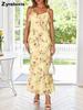 New Women's Summer Beach Floral Ruffled Bodycon Evening Dress with Peony Long Skirt