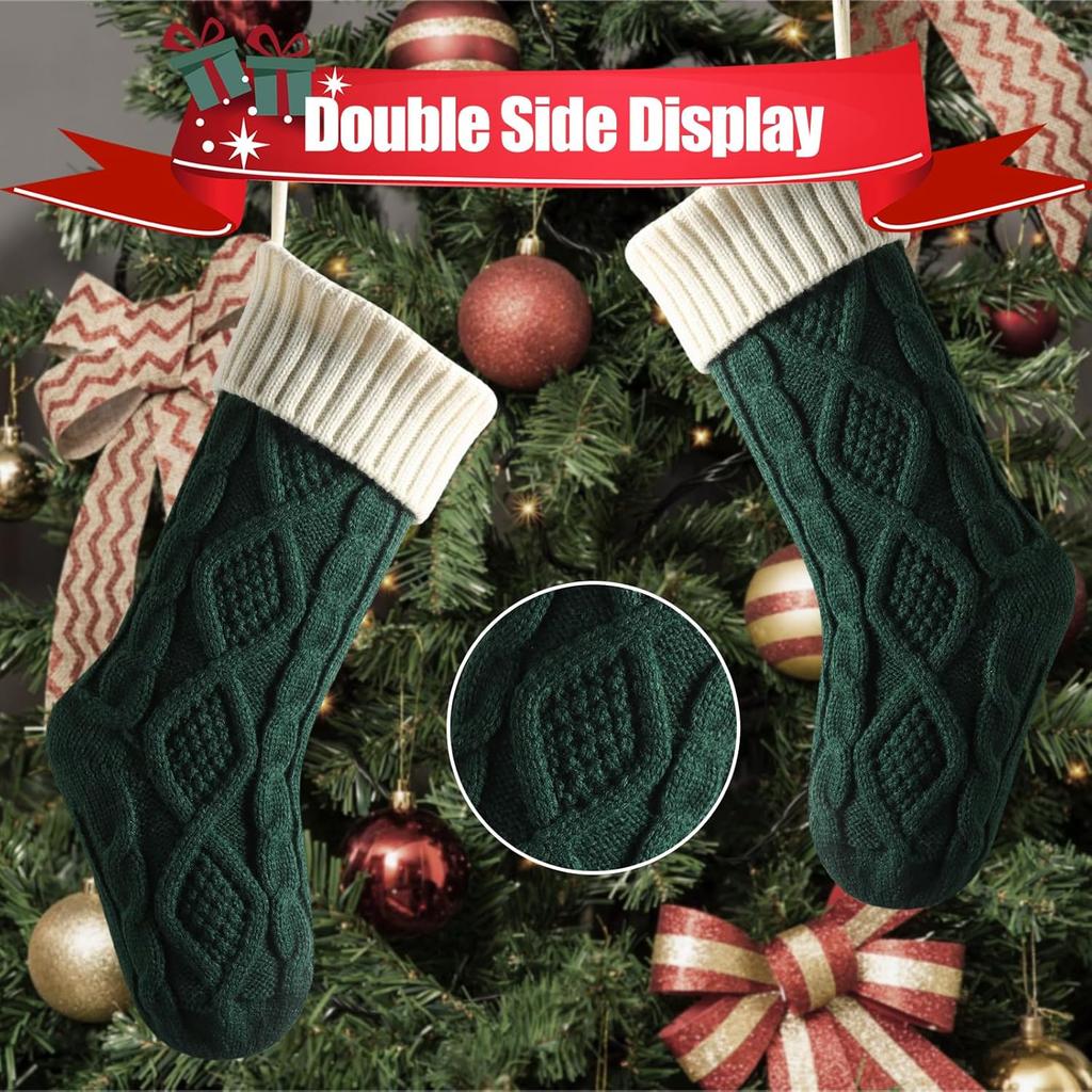 Meioro 18Inches Large Christmas Stockings, Large Cable Knitted Xmas Stocking, Color-Contrast Christmas Stocking for Fireplace Family Holiday Party