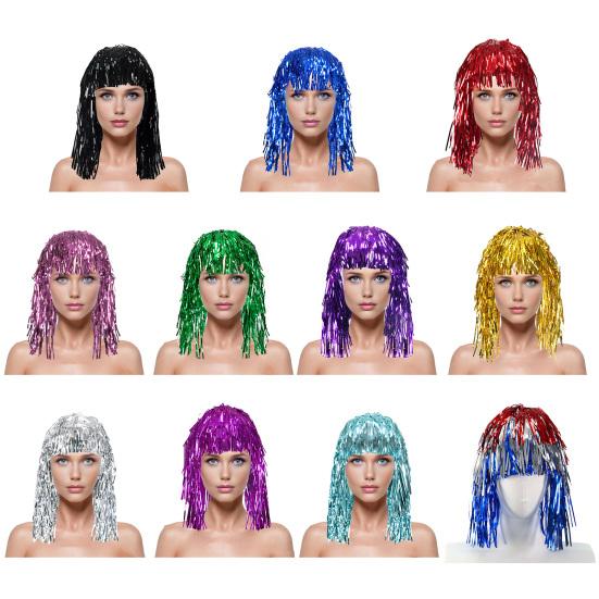 Peruci colorate cu folie strălucitoare Perucă metalică fancy pentru petrecere Perucă strălucitoare Cosplay Recuzită pentru cabina foto pentru adulți Femei