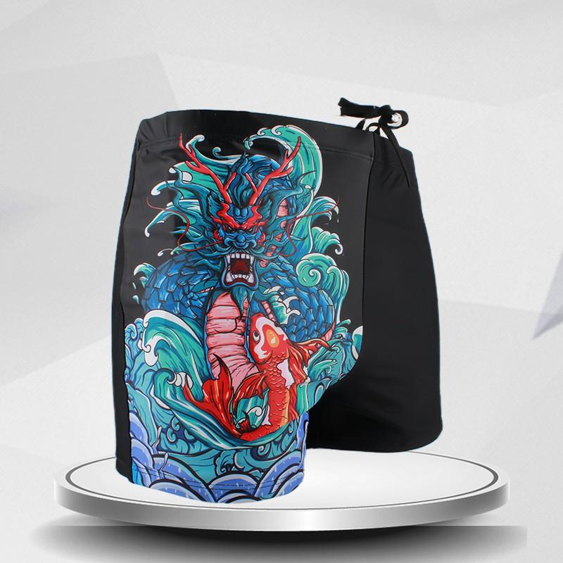 

New Men s Swimming Trunks China Style Quick-drying Trend Straight Swimsuit Summer Loose Breathable Three-quarters Short Men XXXL 140-160