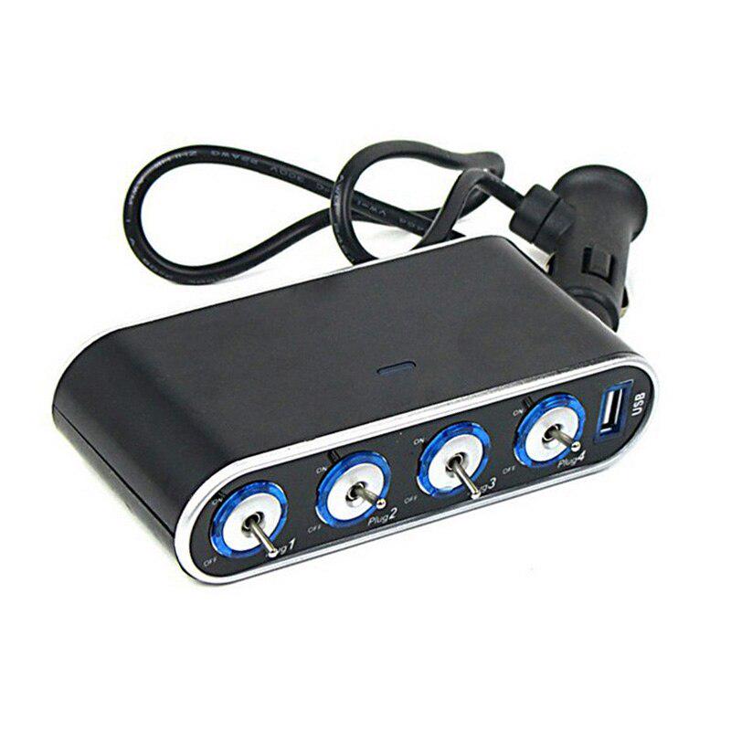 4 In1 Portable Lightweight Car Cigarette Lighter Socket Distributor Power Charger DC 12/24V For