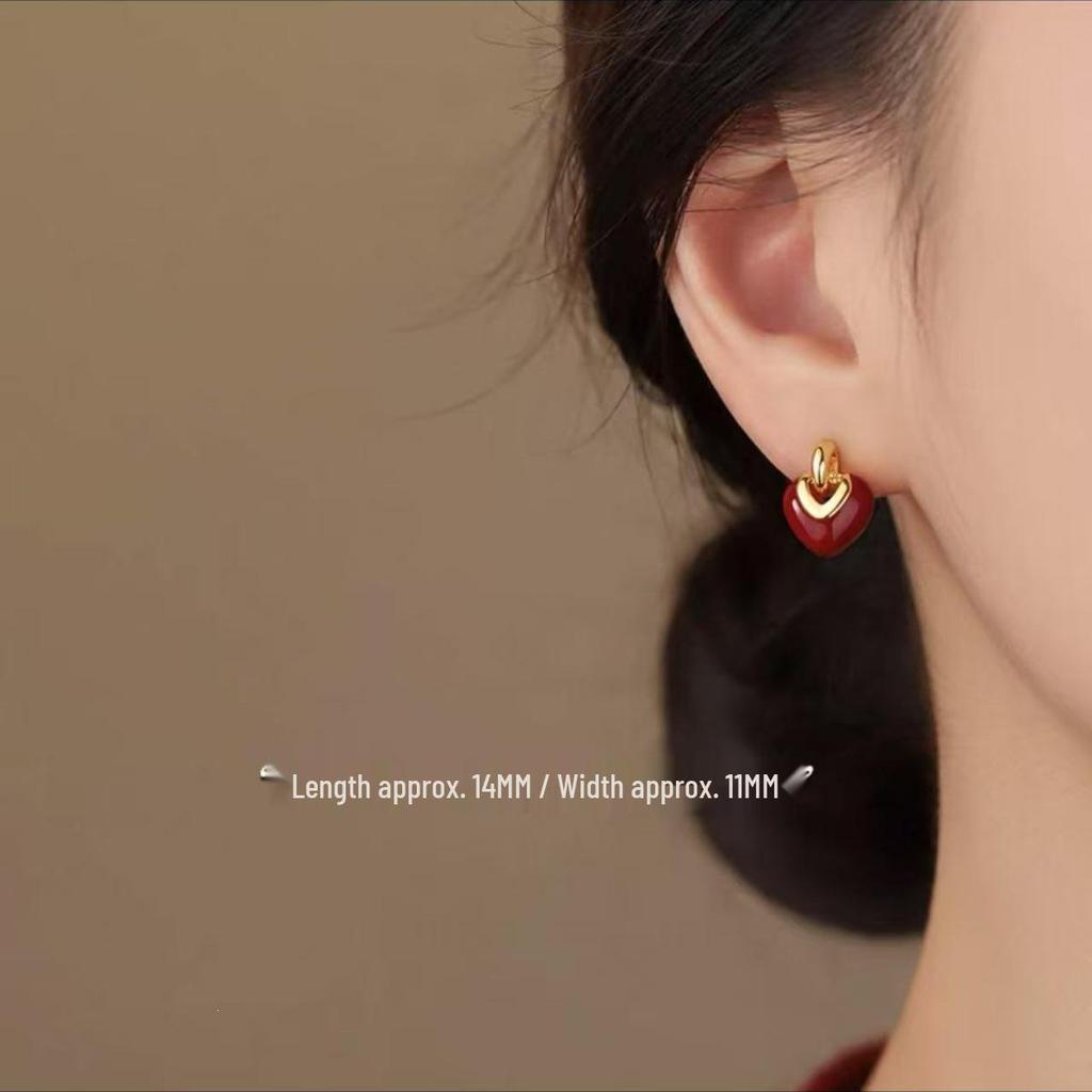 2025 Year of the Snake Red Heart Earrings, 925 Sterling Silver Festive Jewelry for Women.