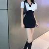American Spice Girl Sexy Halter Polo Short Sleeve Neck Dress Women's Summer Skinny Buttocks Dress Small Man