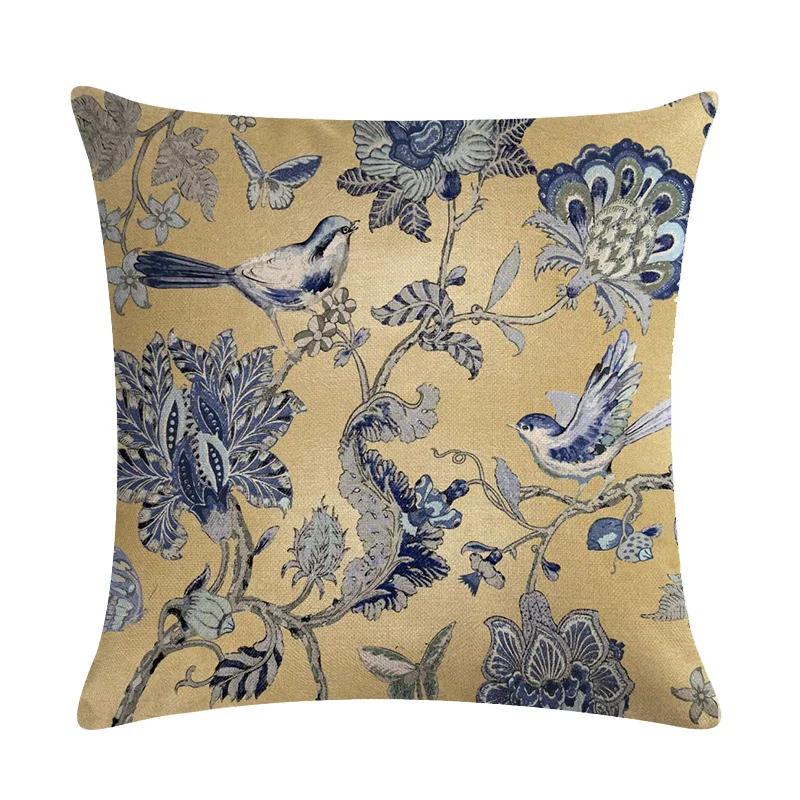 American Country Flower Bird Series Flax Embrace Pillowcase Home Sofa Adornment Cushion Cover 45*45cm