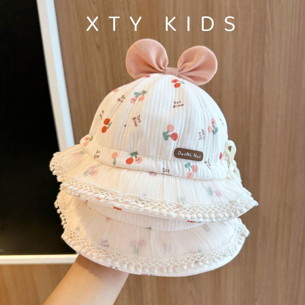 Korean-Style Floral Bow Fisherman Hat for Girls - Autumn/Winter Fashion Bucket Hat for Babies and Children