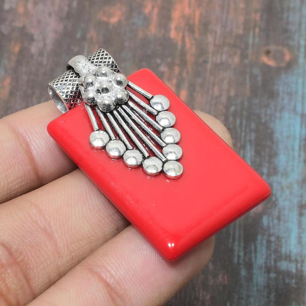 Pendentif En Argent Sterling 925 Avec Corail Rouge - Fait Main En Inde - Neuf Sans Emballage