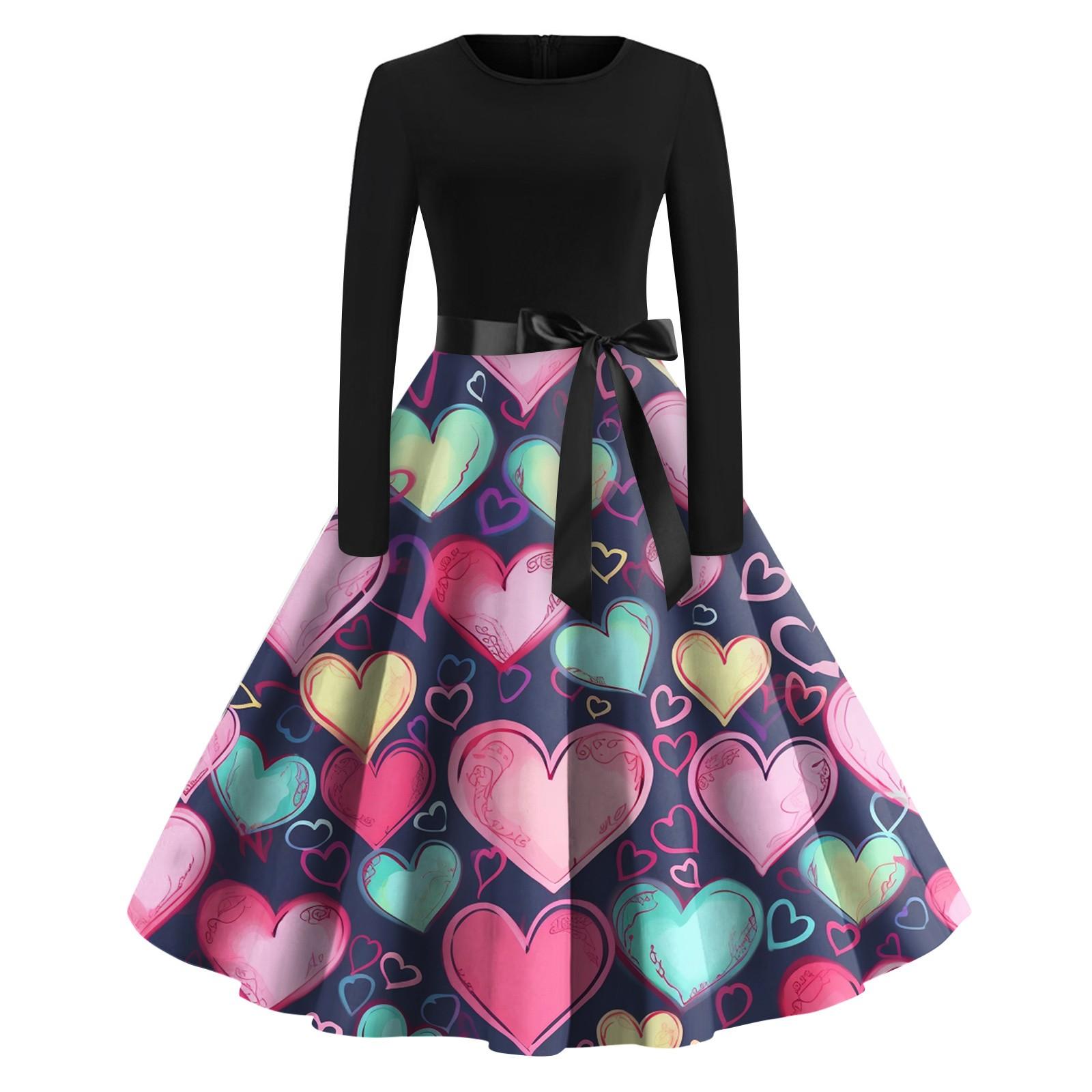 Женское винтажное классическое платье с длинным рукавом и принтом на День святого — фото 8