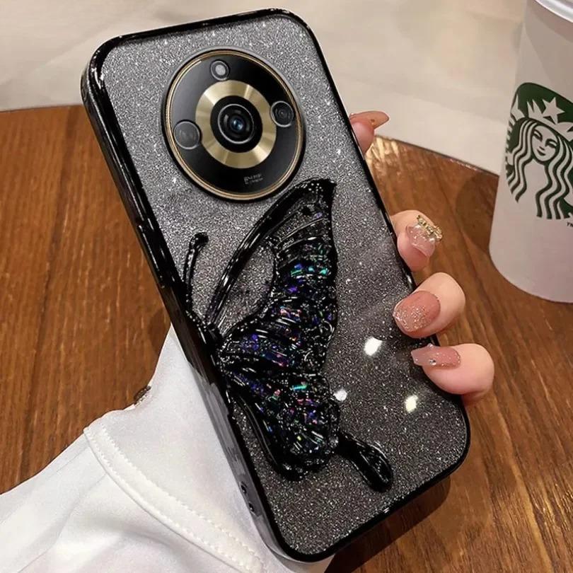Pouzdro Realme11 Pro+ 5G Luxusní třpytivé pouzdro s tekutým pískem a motýlem Pro OPPO Realme 11 12 Pro Plus 10 Nárazuvzdorný kryt Realme11pro