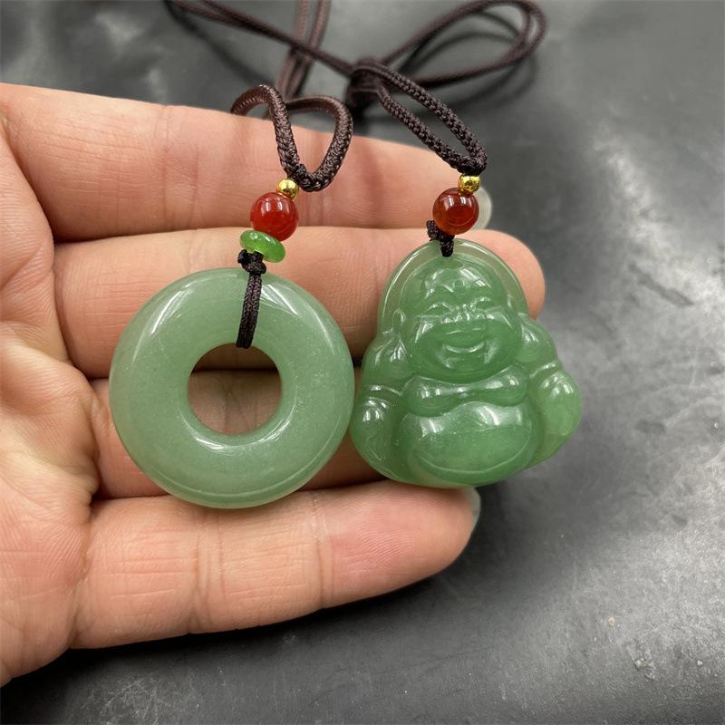 Natural Aventurine Maitreya Buddha Green Jade Donut Pendant Donut