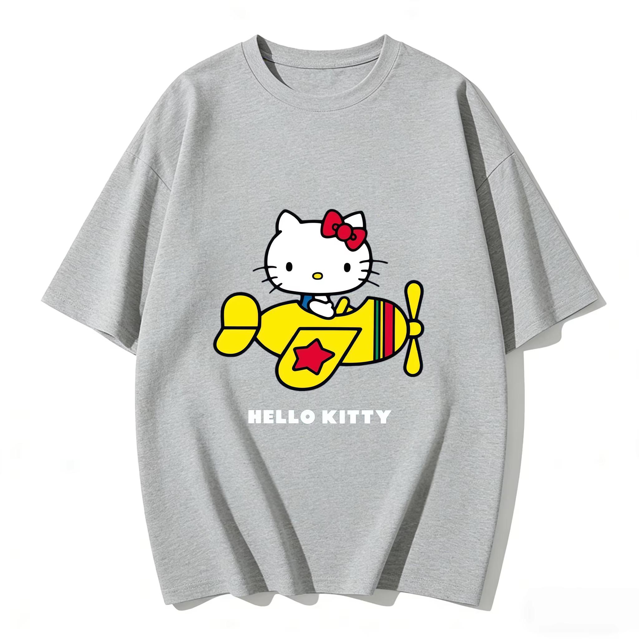 

2026 Summer Hello Kitty Cartoon Printed Short Sleeve Pure Comfortable summer loose Tshirt for Women S