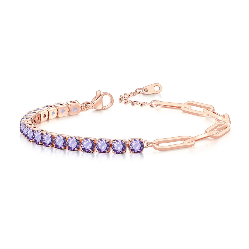 Paper Clip Splicing Tennis Bracelet Women'S Round Zircon 12 Birthstone Jewelry